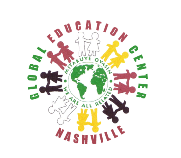 Global Education Center logo that includes art drawings of people holding hands around a globe.